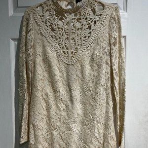High Neck Lace Long Sleeve Blouse